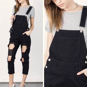 8th of LA Black Destroyed Slashed Denim Overalls S
